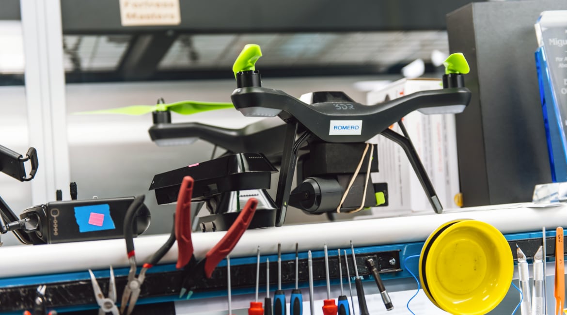 Drone on repair bench